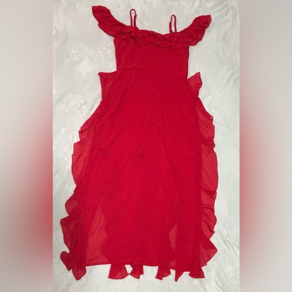 Red Ruffle High-Low Dress - Women - Picture 2 of 3